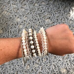 Crystal/Pearl Adjustable Bangle Bracelet